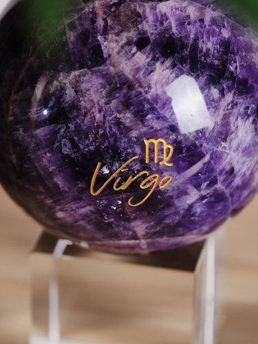 Engraved "Virgo" Chevron Amethyst Sphere