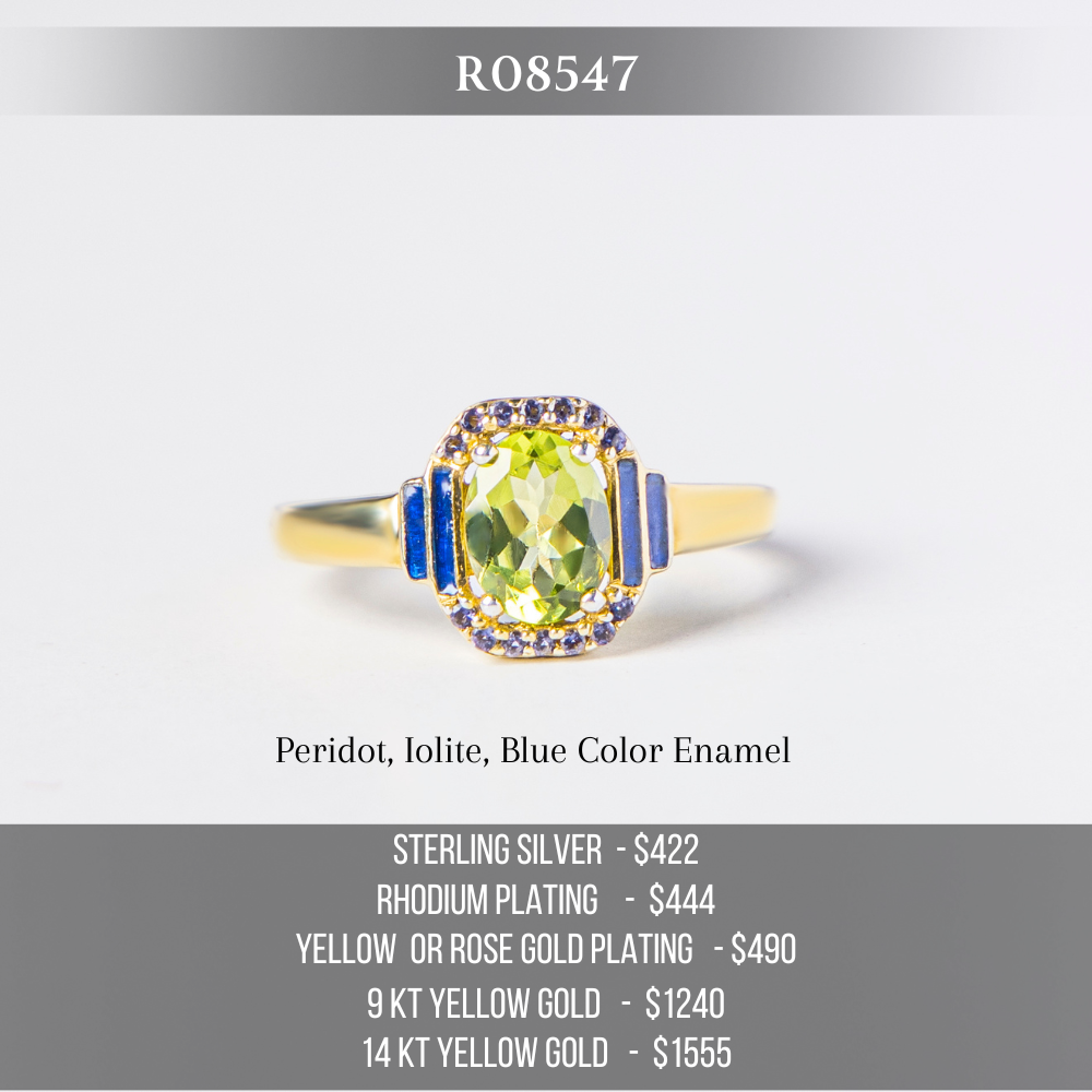 Peridot, Iolite and Enamel Art Deco Ring R08547