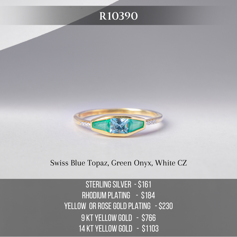 Swiss Blue Topaz & Green Onyx Art Deco Ring R10390