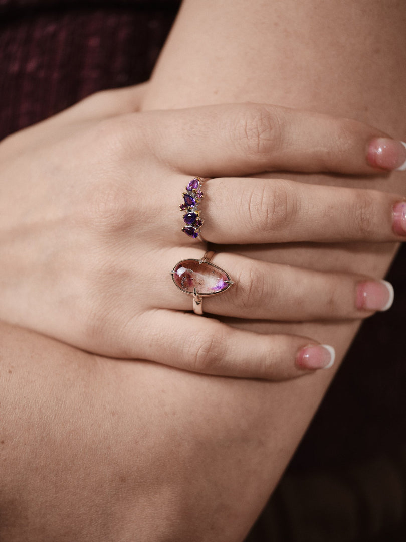 Amethyst Mix Cabochon Droplet Ring – Size 7.5